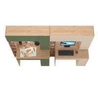 Два стола компьютерных Комфорт 12.71, цвет гикори рокфорд натуральный/дымчатый зелёный/гикори рокфорд натур./сатин, 233,4х60,2х165,4 см., НЕ ун. сб.