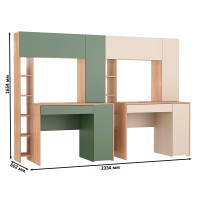 Два стола компьютерных Комфорт 12.71, цвет гикори рокфорд натуральный/дымчатый зелёный/гикори рокфорд натур./сатин, 233,4х60,2х165,4 см., НЕ ун. сб.