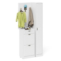 Прихожая П-6 Компоновка № 24, цвет белая шагрень/фасады МДФ белое дерево фрезеровка ромб, ШхГхВ 90х35х220 см., универсальная сборка