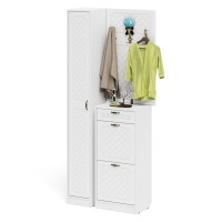 Прихожая П-6 Компоновка № 24, цвет белая шагрень/фасады МДФ белое дерево фрезеровка ромб, ШхГхВ 90х35х220 см., универсальная сборка