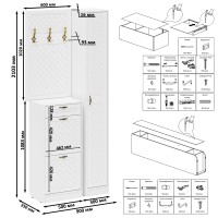 Прихожая П-6 Компоновка № 24, цвет белая шагрень/фасады МДФ белое дерево фрезеровка ромб, ШхГхВ 90х35х220 см., универсальная сборка