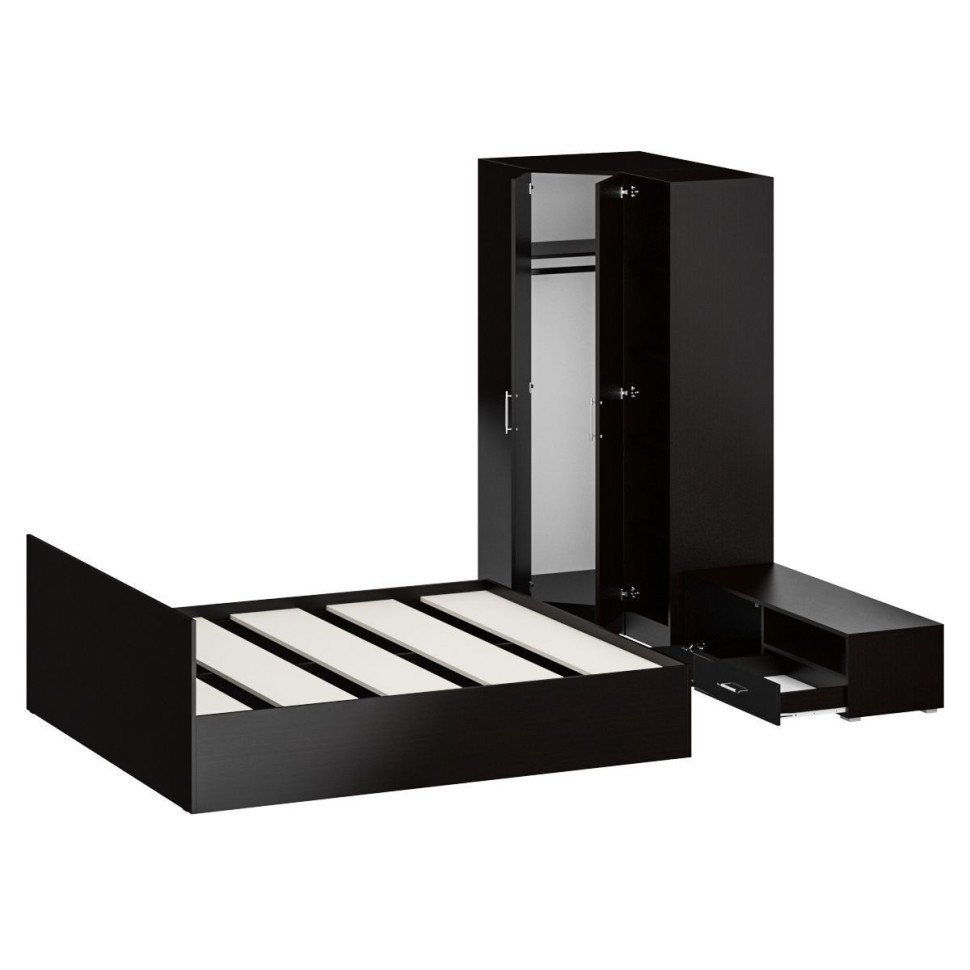 Спальня Стандарт 4-1800, цвет венге/фасады ТВ тумбы МДФ чёрный глянец, сп.м. 1800х2000 мм., без матраса, основание есть