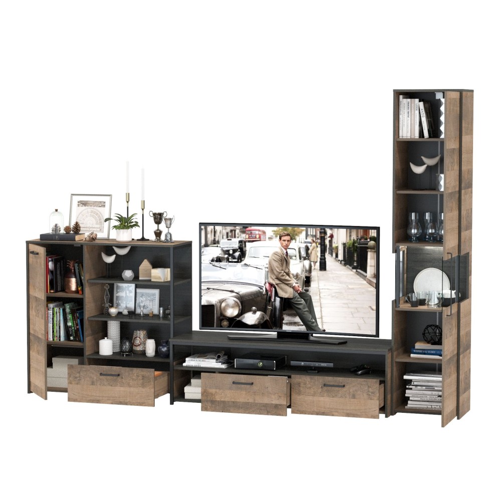 Трувор Гостиная 022, цвет дуб гранж песочный/интра, ШхГхВ 303,6х45,4х210 см., универсальная сборка