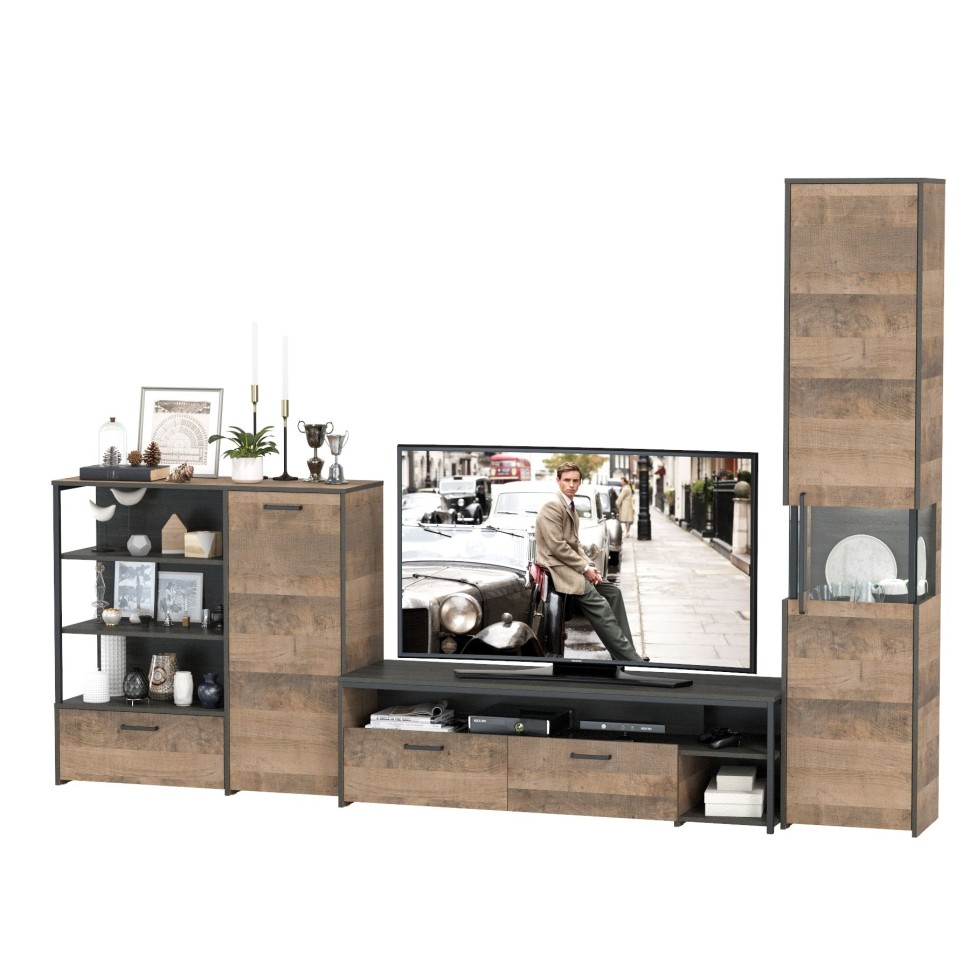 Трувор Гостиная 022, цвет дуб гранж песочный/интра, ШхГхВ 303,6х45,4х210 см., универсальная сборка