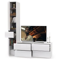 Сидней Комплектация № 015, цвет корпус: белый/чёрный/фасады: МДФ белый глянец, ШхГхВ 164,9х41,3х205,2 см., ниша для ТВ 129х41х100 см., универс. сборка