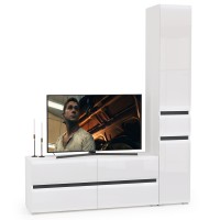 Сидней Комплектация № 015, цвет корпус: белый/чёрный/фасады: МДФ белый глянец, ШхГхВ 164,9х41,3х205,2 см., ниша для ТВ 129х41х100 см., универс. сборка