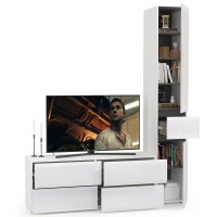 Сидней Комплектация № 015, цвет корпус: белый/чёрный/фасады: МДФ белый глянец, ШхГхВ 164,9х41,3х205,2 см., ниша для ТВ 129х41х100 см., универс. сборка