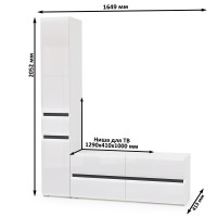 Сидней Комплектация № 015, цвет корпус: белый/чёрный/фасады: МДФ белый глянец, ШхГхВ 164,9х41,3х205,2 см., ниша для ТВ 129х41х100 см., универс. сборка