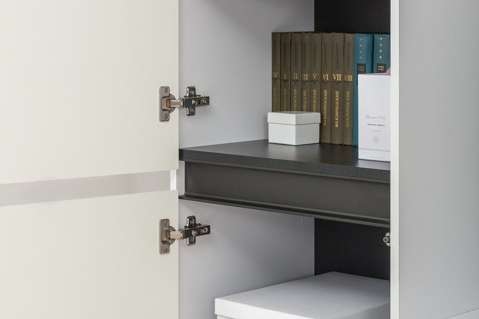 Сидней Комплектация № 015, цвет корпус: белый/чёрный/фасады: МДФ белый глянец, ШхГхВ 164,9х41,3х205,2 см., ниша для ТВ 129х41х100 см., универс. сборка