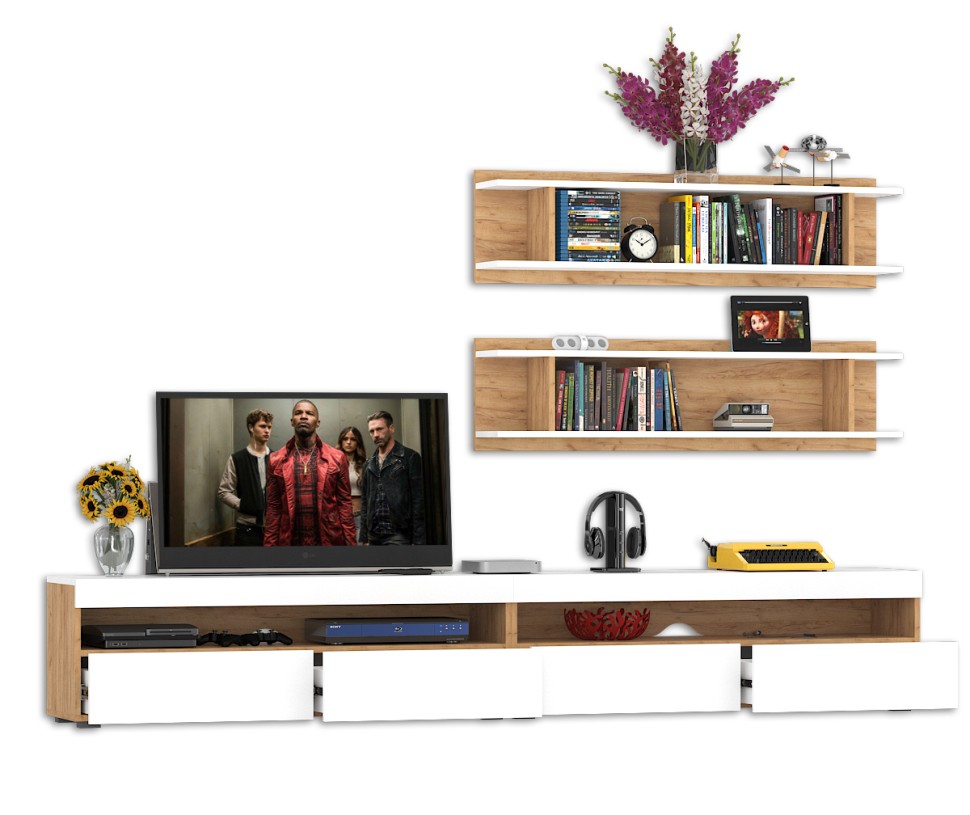 СНЯТО Альба Комплектация № 2, цвет дуб крафт золотой/белый премиум, ШхГхВ 260х36,1х158 см., универсальная сборка