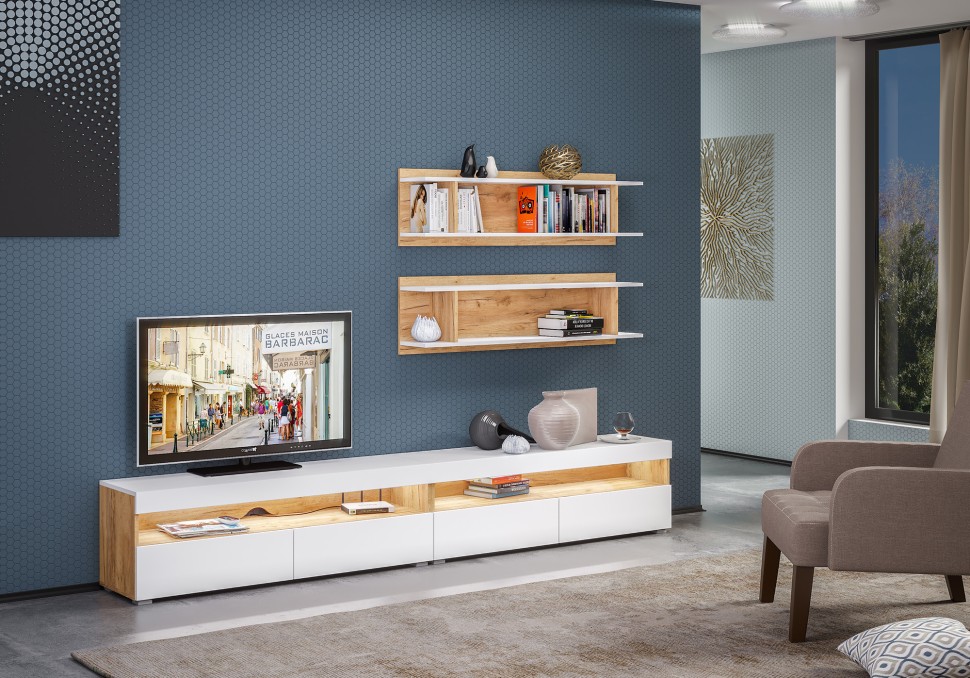 СНЯТО Альба Комплектация № 2, цвет дуб крафт золотой/белый премиум, ШхГхВ 260х36,1х158 см., универсальная сборка