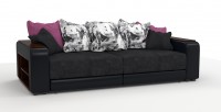 Диван прямой Премьер Люкс велюр черный + экокожа черный
