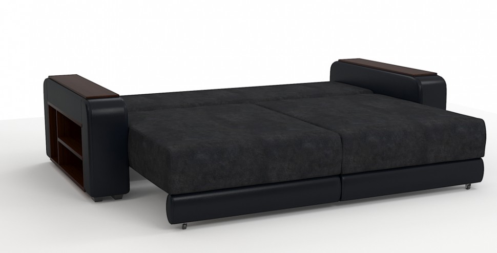 Диван прямой Премьер Люкс велюр черный + экокожа черный