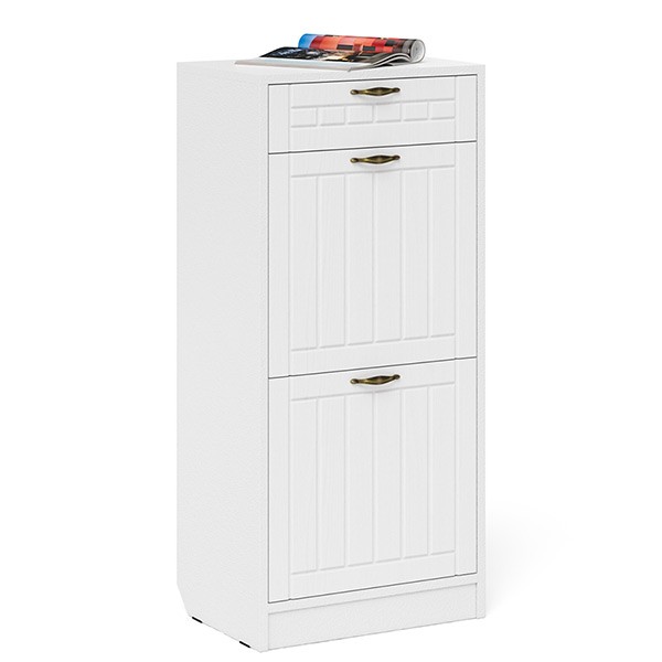 Прихожая П-6 Тумба для обуви 2 секции, цвет белая шагрень/фасады МДФ белое дерево фрезеровка прованс, ШхГхВ 50х35х108,3 см.