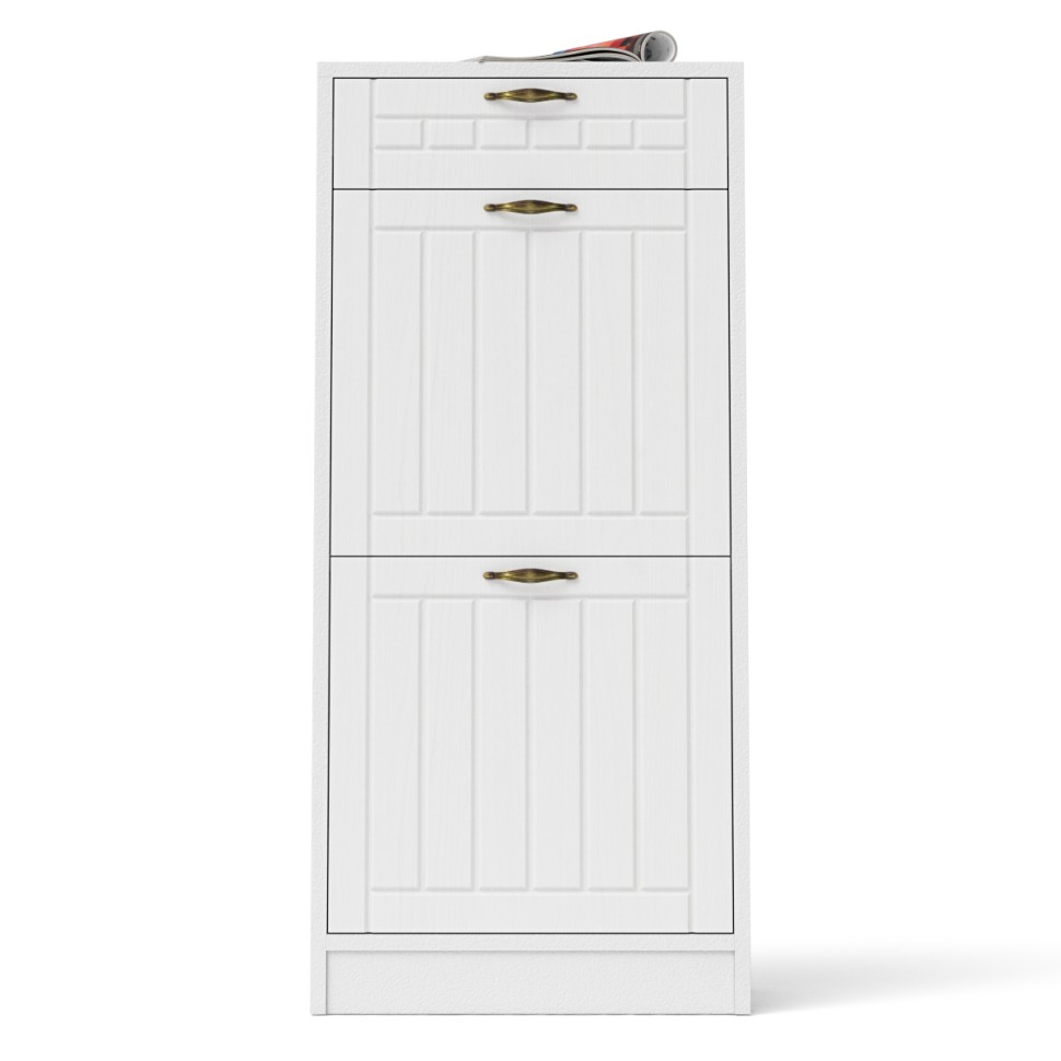 Прихожая П-6 Тумба для обуви 2 секции, цвет белая шагрень/фасады МДФ белое дерево фрезеровка прованс, ШхГхВ 50х35х108,3 см.