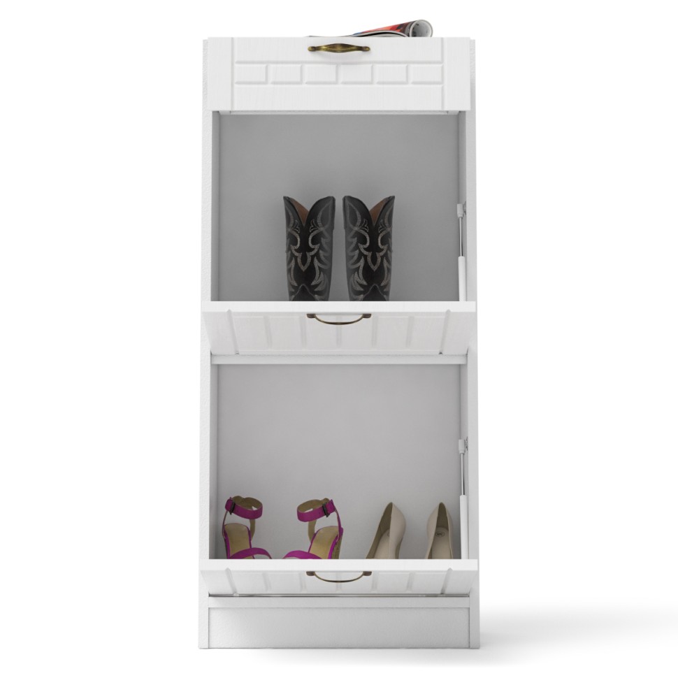 Прихожая П-6 Тумба для обуви 2 секции, цвет белая шагрень/фасады МДФ белое дерево фрезеровка прованс, ШхГхВ 50х35х108,3 см.