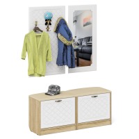 Прихожая П-6 Компоновка № 02, цвет дуб сонома/фасады МДФ белое дерево фрезеровка ромб, ШхГхВ 120х35х200 см.