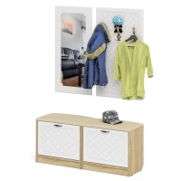 Прихожая П-6 Компоновка № 02, цвет дуб сонома/фасады МДФ белое дерево фрезеровка ромб, ШхГхВ 120х35х200 см.