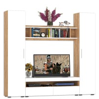 СНЯТО Альба Комплектация № 1, цвет дуб крафт золотой/белый премиум, ШхГхВ 210х36,1х191,6 см., ниша для ТВ 130х36х116 см.