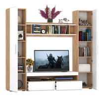 СНЯТО Альба Комплектация № 1, цвет дуб крафт золотой/белый премиум, ШхГхВ 210х36,1х191,6 см., ниша для ТВ 130х36х116 см.