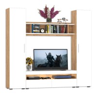 СНЯТО Альба Комплектация № 1, цвет дуб крафт золотой/белый премиум, ШхГхВ 210х36,1х191,6 см., ниша для ТВ 130х36х116 см.