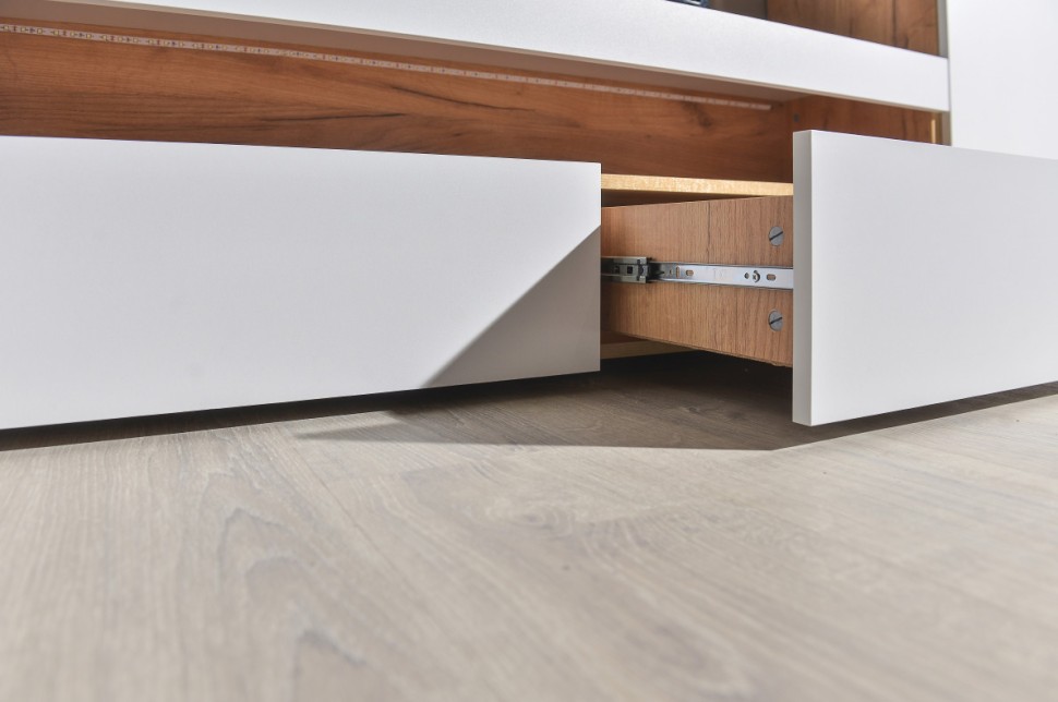 СНЯТО Альба Комплектация № 1, цвет дуб крафт золотой/белый премиум, ШхГхВ 210х36,1х191,6 см., ниша для ТВ 130х36х116 см.