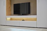 СНЯТО Альба Комплектация № 1, цвет дуб крафт золотой/белый премиум, ШхГхВ 210х36,1х191,6 см., ниша для ТВ 130х36х116 см.