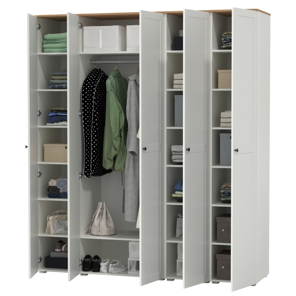 Остин Набор шкафов 03, цвет белый шагрень/дуб крафт золотой, ШхГхВ 200х54,3х229,6 см., универсальная сборка