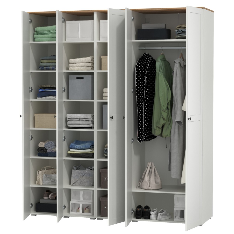 Остин Набор шкафов 03, цвет белый шагрень/дуб крафт золотой, ШхГхВ 200х54,3х229,6 см., универсальная сборка