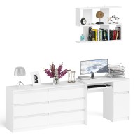 Мори Стол компьютерный МС-1 правый + Комод МК1380.6 + Полка 900, цвет белый, ШхГхВ 228х50х209,6 см., НЕ универсальная сборка
