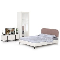 Валенсия Спальня № 26, цвет ЛДСП белый шагрень/чёрный/МДФ белый шагрень/ткань велутто 19, ортопед есть, сп. м. 1600х2000 мм., б/м