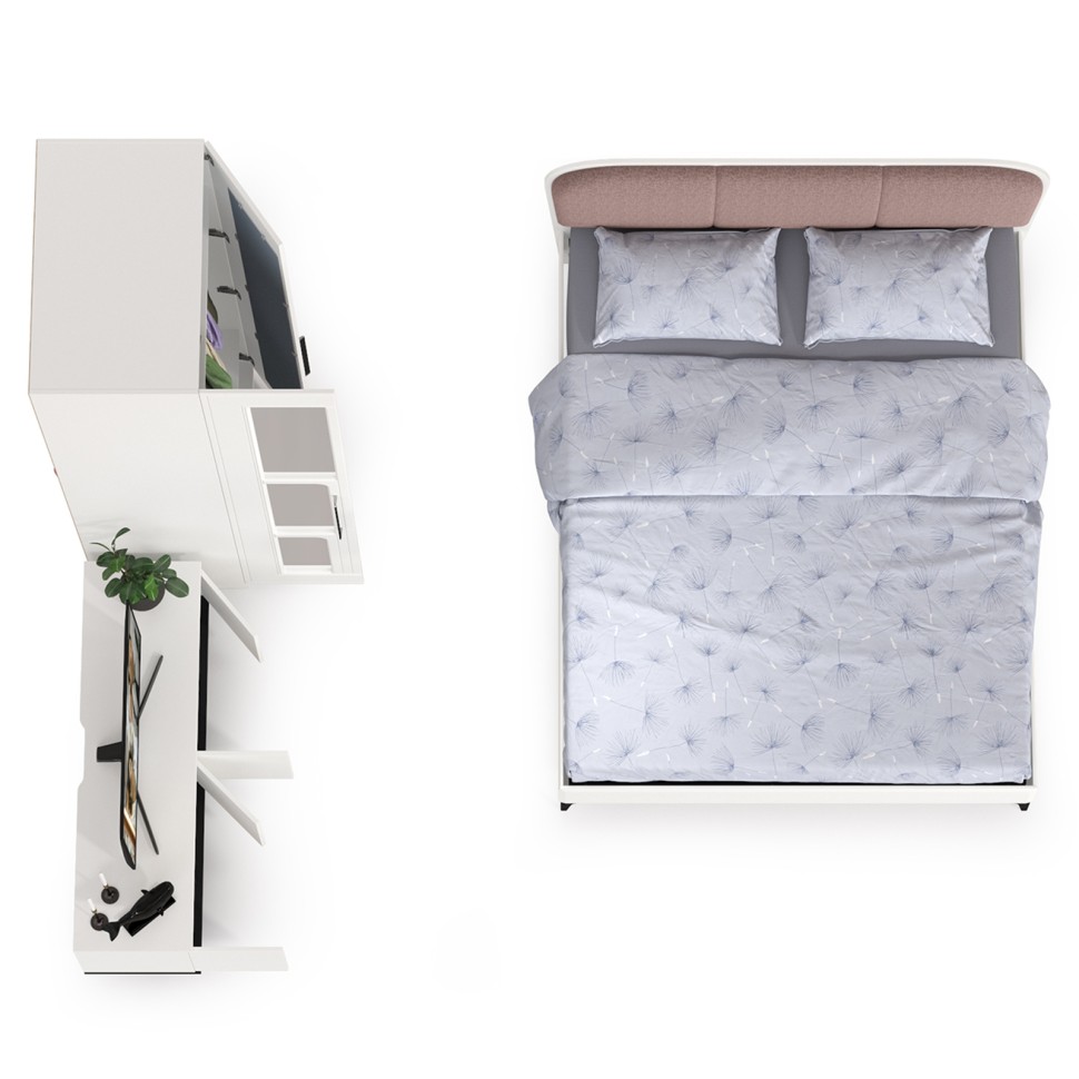 Валенсия Спальня № 26, цвет ЛДСП белый шагрень/чёрный/МДФ белый шагрень/ткань велутто 19, ортопед есть, сп. м. 1600х2000 мм., б/м