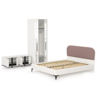 Валенсия Спальня № 26, цвет ЛДСП белый шагрень/чёрный/МДФ белый шагрень/ткань велутто 19, ортопед есть, сп. м. 1600х2000 мм., б/м