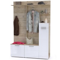 КР100 Лайн Прихожая № 18, цвет дуб крафт серый/фасады МДФ белый глянец, ШхГхВ 144,8х35,1х210 см., НЕ универсальная сборка