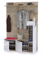 КР100 Лайн Прихожая № 18, цвет дуб крафт серый/фасады МДФ белый глянец, ШхГхВ 144,8х35,1х210 см., НЕ универсальная сборка