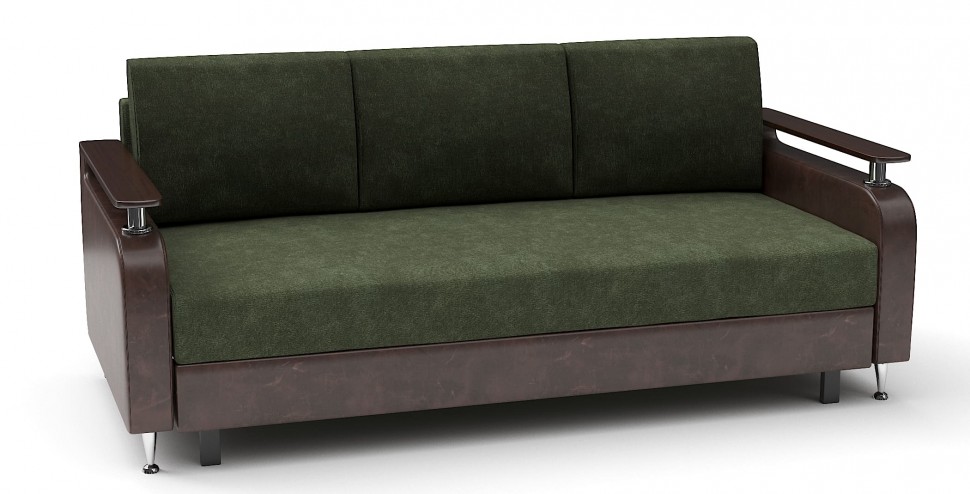 Диван прямой Марракеш еврокнижка зеленый велюр+коричневая экокожа