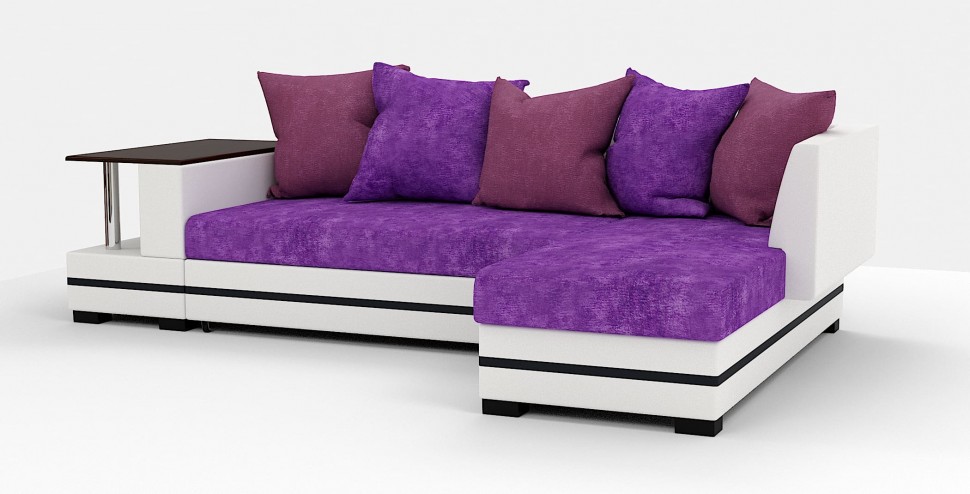 Угловой диван Атланта Люкс велюр фиолетовый/белая экокожа