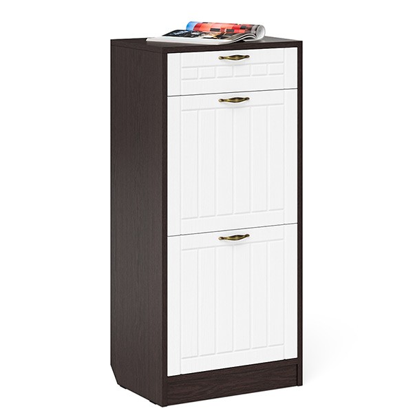 Прихожая П-6 Тумба для обуви 2 секции, цвет венге/фасады МДФ белое дерево фрезеровка прованс, ШхГхВ 50х35х108,3 см.