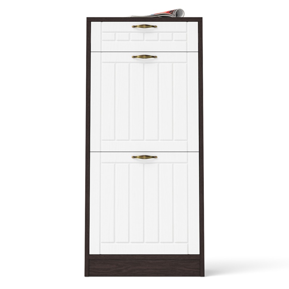 Прихожая П-6 Тумба для обуви 2 секции, цвет венге/фасады МДФ белое дерево фрезеровка прованс, ШхГхВ 50х35х108,3 см.