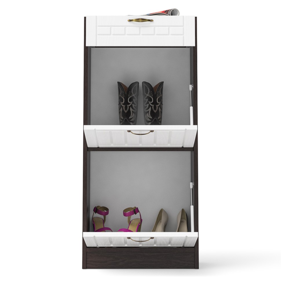 Прихожая П-6 Тумба для обуви 2 секции, цвет венге/фасады МДФ белое дерево фрезеровка прованс, ШхГхВ 50х35х108,3 см.