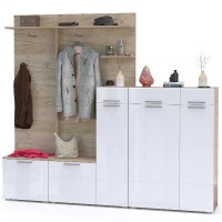 КР100 Лайн Прихожая № 19, цвет дуб крафт серый/фасады МДФ белый глянец, ШхГхВ 234,8х35,1х210 см., НЕ универсальная сборка