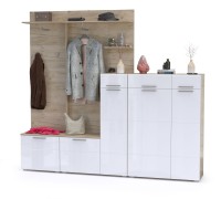 КР100 Лайн Прихожая № 19, цвет дуб крафт серый/фасады МДФ белый глянец, ШхГхВ 234,8х35,1х210 см., НЕ универсальная сборка