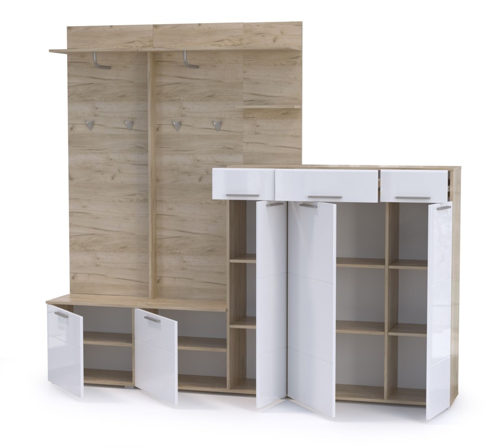КР100 Лайн Прихожая № 19, цвет дуб крафт серый/фасады МДФ белый глянец, ШхГхВ 234,8х35,1х210 см., НЕ универсальная сборка