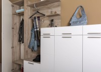 КР100 Лайн Прихожая № 19, цвет дуб крафт серый/фасады МДФ белый глянец, ШхГхВ 234,8х35,1х210 см., НЕ универсальная сборка