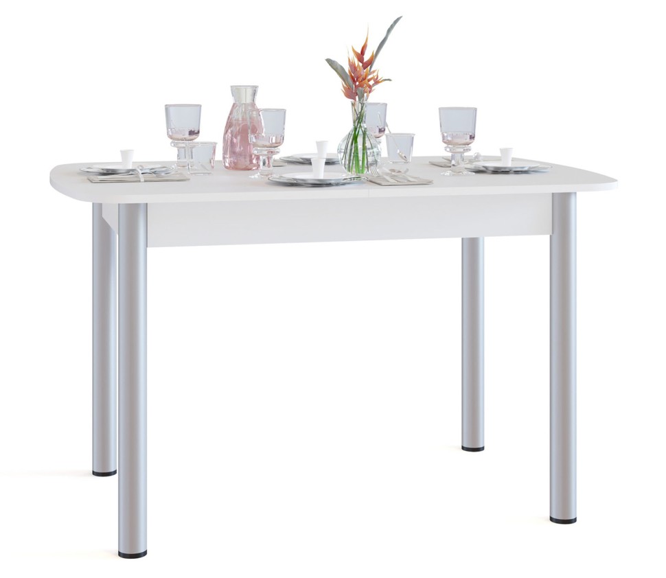 СНЯТО Стол обеденный Сокол СО-3м раскладной, цвет белый, ШхГхВ 120х80х77 см., разложенный 165х80х77 см., металлические опоры