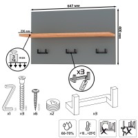Октава 15.14.01 Вешалка, цвет серый графит/дуб крафт золотой, ШхГхВ 64,7х23,6х40 см.