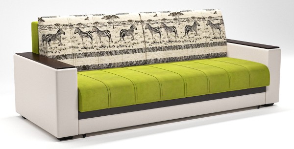 Диван прямой Атланта Next еврокнижка салатовый велюр+зебра+бежевая экокожа