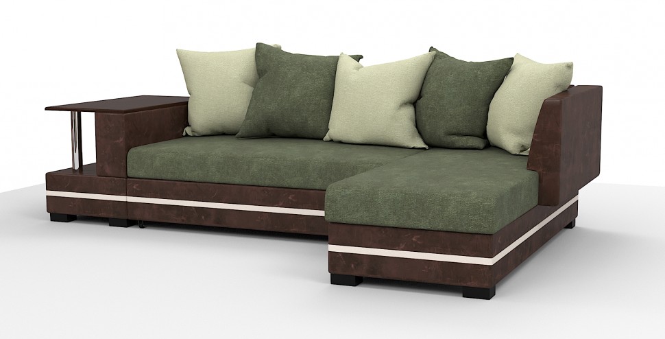 Угловой диван Атланта Люкс зеленый + хаки/коричневая экокожа