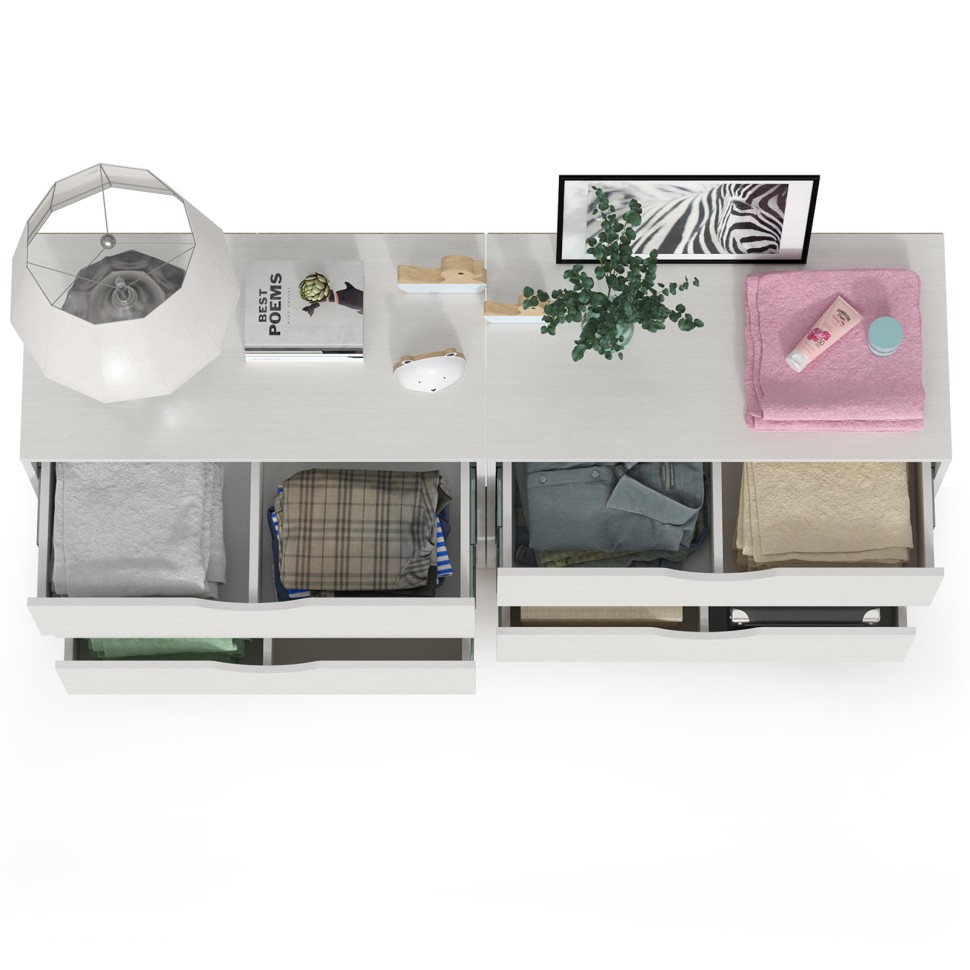 СНЯТО Уна 13.304.01 Комод + 13.304.01 Комод, цвет белый(структура Поры дерева), ШхГхВ 167,8х43,4х77,9 см.