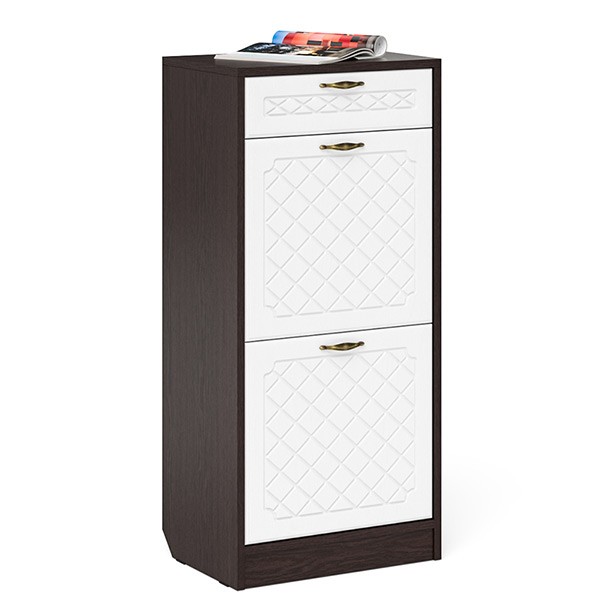 Прихожая П-6 Тумба для обуви 2 секции, цвет венге/фасады МДФ белое дерево фрезеровка ромб, ШхГхВ 50х35х108,3 см.